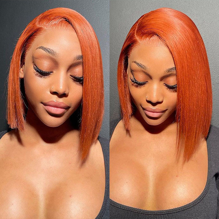 Orange Ginger Color 13x4 Lace Front Wigs Remy Human Hair Short BoB Wig Baby Hair For Black Women 150% Preplucked