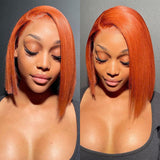 Orange Ginger Color 13x4 Lace Front Wigs Remy Human Hair Short BoB Wig Baby Hair For Black Women 150% Preplucked
