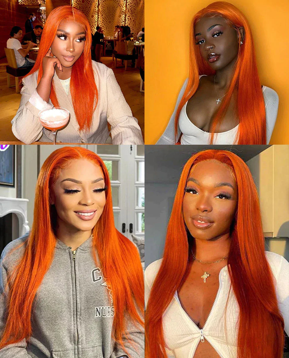 Charming Smooth Luxury Amazing Orange Ginger Pre-colored Human Hair Wigs 13x4 HD Lace Wig