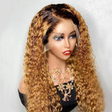 Ombre Blonde 13X4 Lace Front Wigs Curly Brown Brazilian Human Hair Wigs