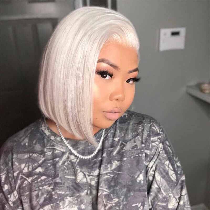 White Blonde Short Bob Straight Human Hair Wig Lace Frontal Wig for Women