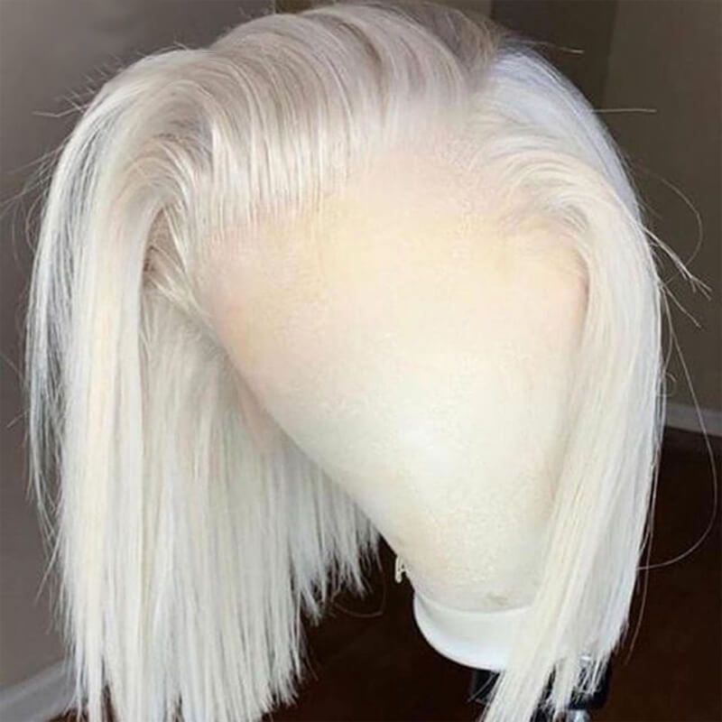 White Blonde Short Bob Straight Human Hair Wig Lace Frontal Wig for Women