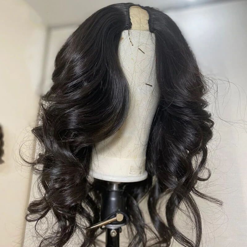 Blow Out Wavy Human Hair Affordable 150% Density U-Part Wig 100% Virgin Hair