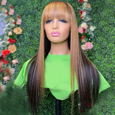 Highlight Blonde Colored 13x4 Lace Front Wig Straight Human Hair Wigs With Bangs