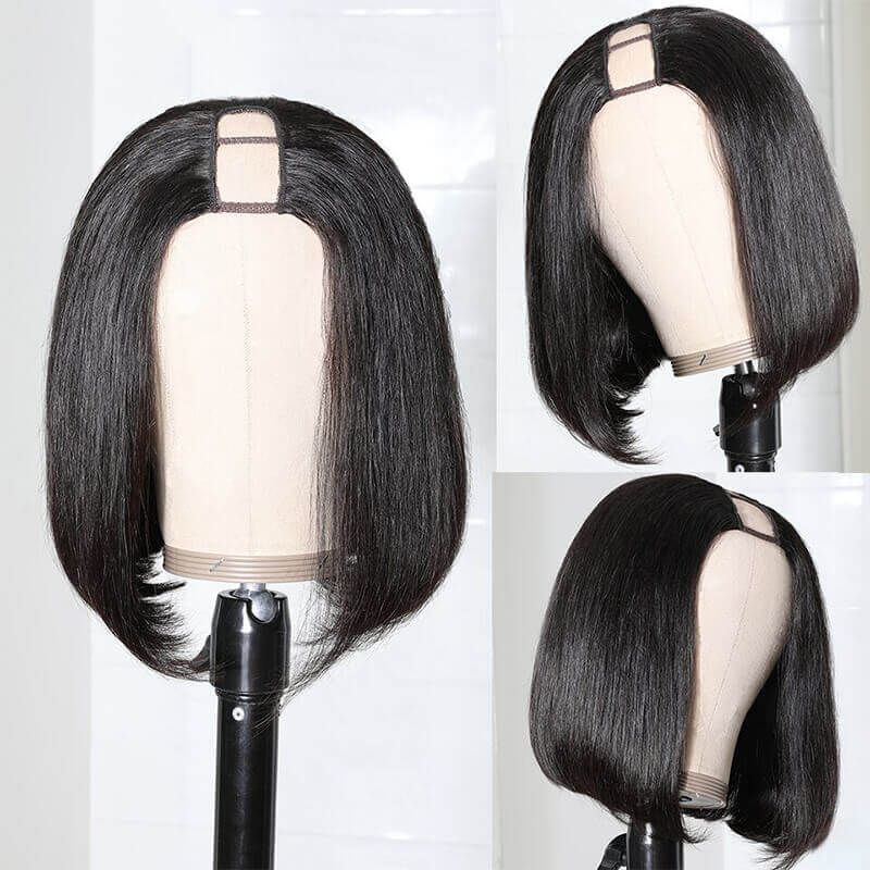 Easy Install Affordable 150% Density U-Part Short Bob Wig Human Hair