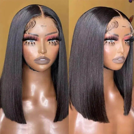 Glueless Invisible 13x4 Frontal Lace Shoulder Length Bob Black Wig Human Hair