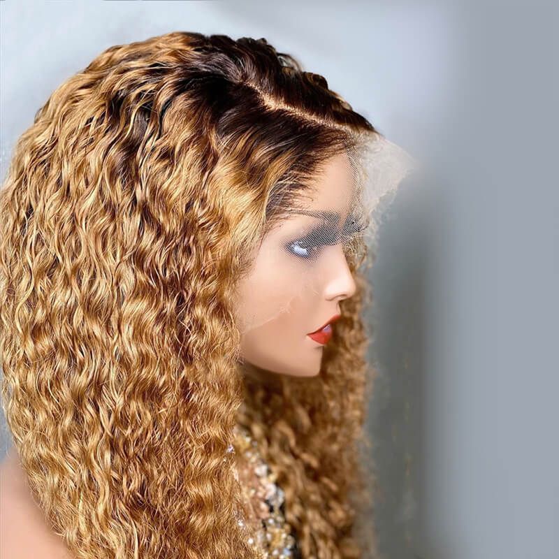 Ombre Blonde 13X4 Lace Front Wigs Curly Brown Brazilian Human Hair Wigs