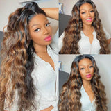 13x4 Highlight Brown Loose Wave Lace Front Human Hair Wigs