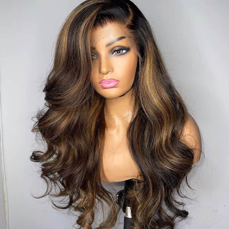 Highlight Honey Blonde Body Wave 13?4 Lace Front Wigs Human Hair