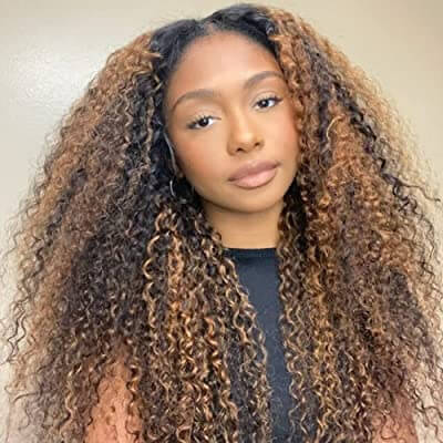 Ombre Highlight Color #1B/30 Balayage Blonde Curly Human Hair Lace Front Wigs