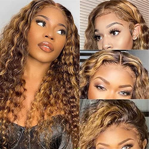 Highlight Deep Wave Frontal Wig 13*4 13*6 HD Lace Wigs Honey Blonde Highlight Human Hair Wigs