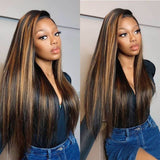 Highlight Honey Blonde Straight Hair 13?4 Lace Front Wigs Human Hair