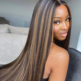 Highlight Honey Blonde Straight Hair 13?4 Lace Front Wigs Human Hair