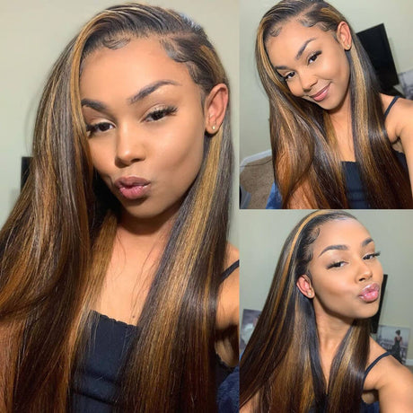 Highlight Honey Blonde Straight Hair 13?4 Lace Front Wigs Human Hair