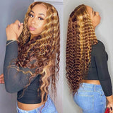 Highlight Deep Wave Frontal Wig 13*4 13*6 HD Lace Wigs Honey Blonde Highlight Human Hair Wigs