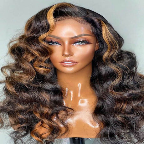 Body Wave Caramel Blonde Highlights Human Hair 13x4 Lace Wigs