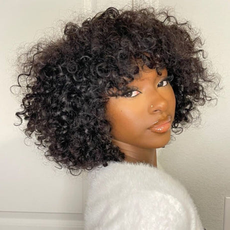 Curly Shag 13x4 Lace Wig Style With Wispy Bang 180% Density Human Hair