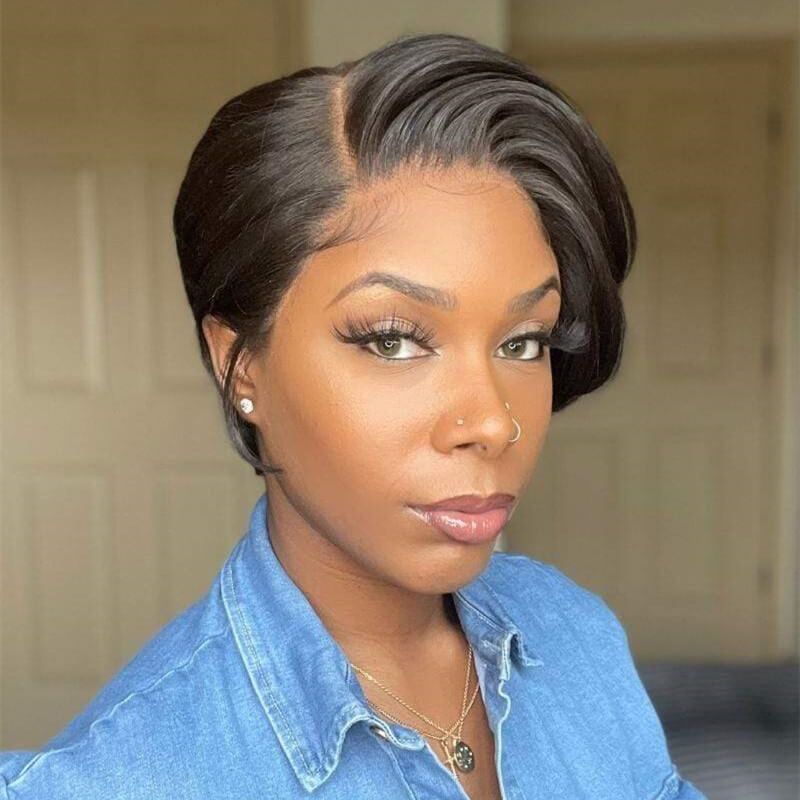 13x4 Lace Front Wig 150% Density Short Pixie Cut Human Hair Bob Wig