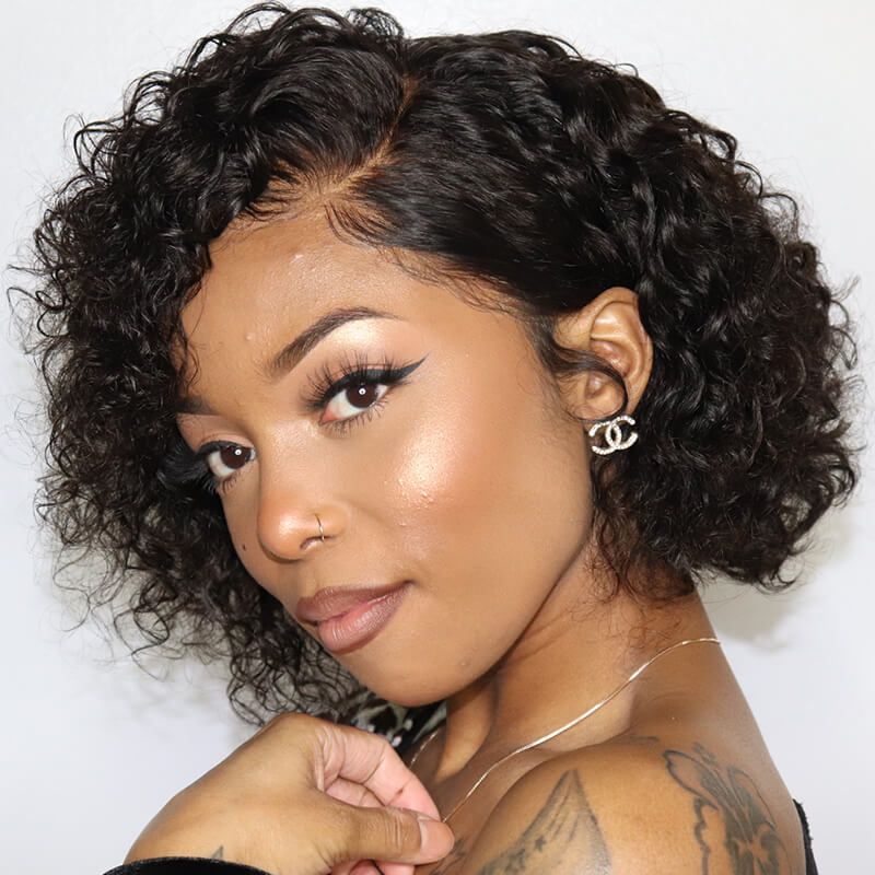 13x4 Lace Front Wig 150% Density Short Pixie Cut Curly Indian Human Hair