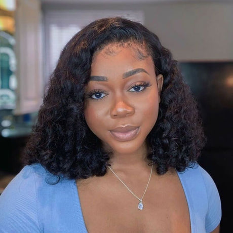 Curly Pre Bleached 13x6 Swiss Lace Front Bob  Human Wig 100% Virgin Hair