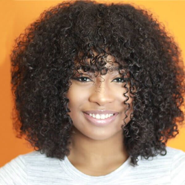 Indian Hair Short Curly Human Hair With Bangs Lace Closure Wig