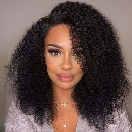 Afro Curly Invisible Lace Glueless 13x4 Frontal Lace Wig Human Hair