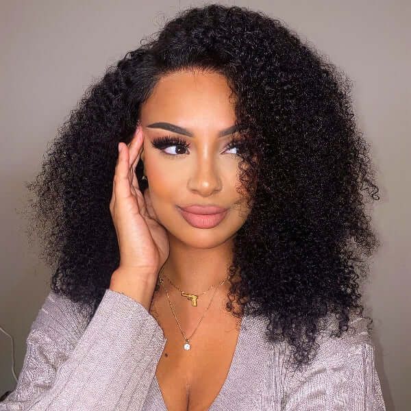 Afro Curly Invisible Lace Glueless 13x4 Frontal Lace Wig Human Hair
