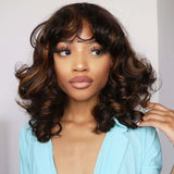 Super Double Draw Wave Human Hair Wig With Bang 13X4 Lace Front Wig