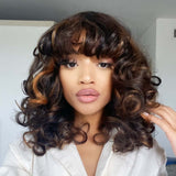 Super Double Draw Wave Human Hair Wig With Bang 13X4 Lace Front Wig