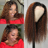 Balayage Highlight Lace Front Wigs Curly Human Hair Wigs Colored Wigs