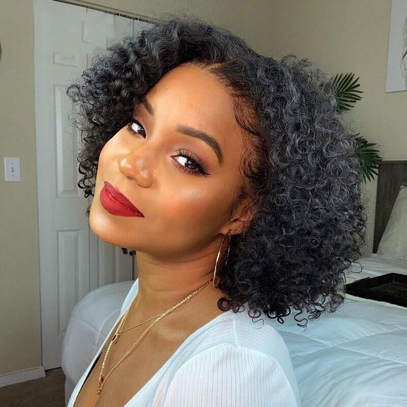 Short Kinky Curly 13x4 Bob Wigs with Bouncy Curls 100% Human Hair