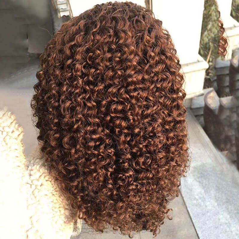 Affordable Brown Color Kinky Curly Headband Wig 100% Human Hair Wig