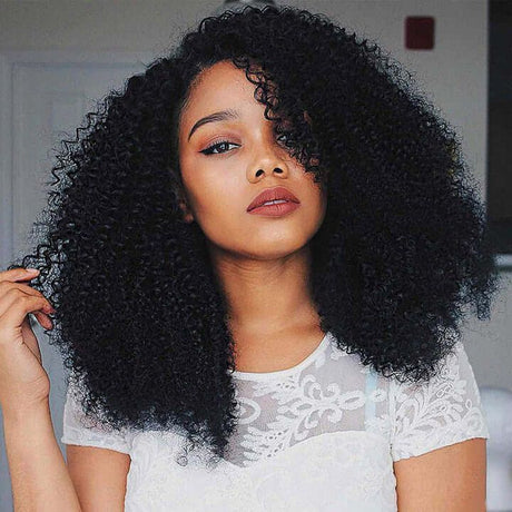 Afro Kinky Curly Bob Lace Frontal Wig Side Part Pre Plucked with Baby Human Hair