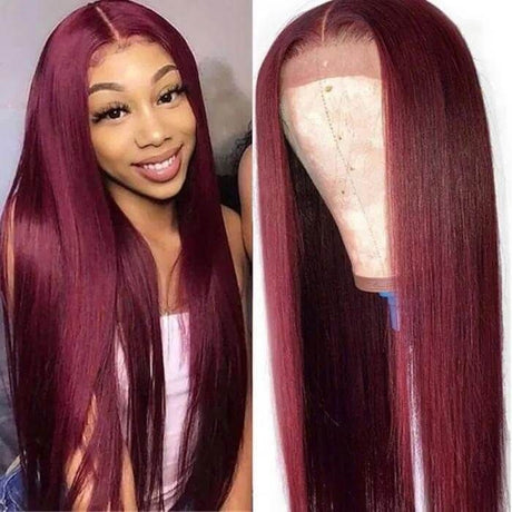 Best Precolored 4X4 Lace 99J Silk Straight Human Hair Wigs