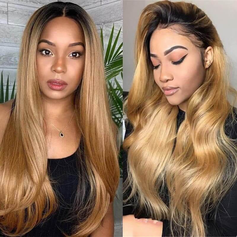 Body Wave Human Hair Wig 4x4 Lace Closure Ombre Color 1b/27 Wig 150% Density