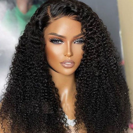 Afro Curly Invisible Lace Glueless Frontal Lace Wig Human Hair