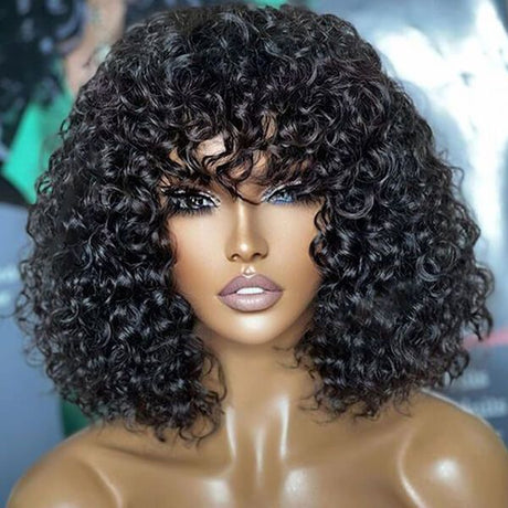 Curly Bob Wig With Bangs 13x4 Lace Front Wig Human Hair