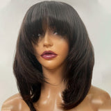 Layered Cut Bangs BOB Lace Front Wig Human Hair 180% Density