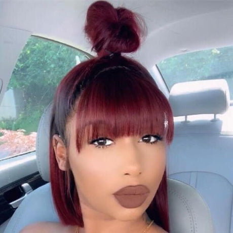 Bob 13x4 Burgundy Ombre Lace Front Wig With Bangs Human Hair