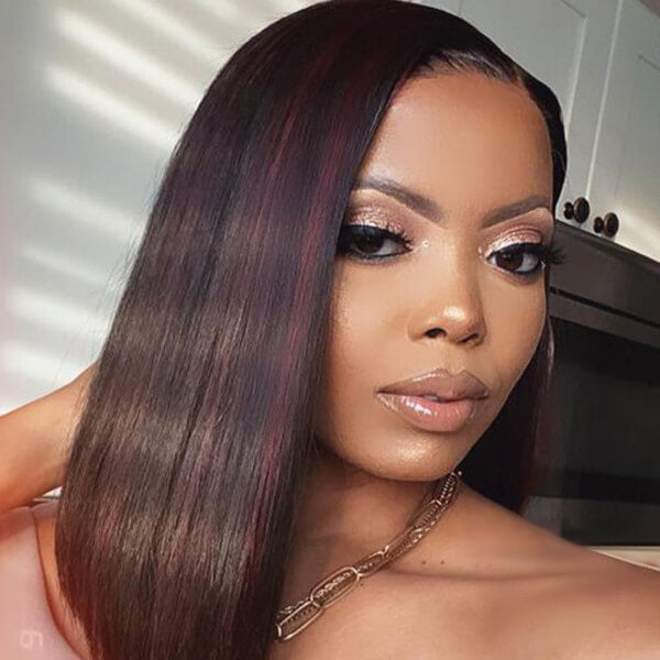 Burgundy Highlight Hair Bob 13x4 Lace Front Wig Human Hair