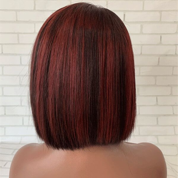 Burgundy Highlight Hair Bob 13x4 Lace Front Wig Human Hair