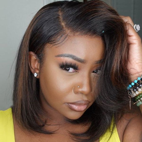 Bob Human Hair 13x4 Lace Frontal Wigs Hair Highlight Wavy Lace Wig