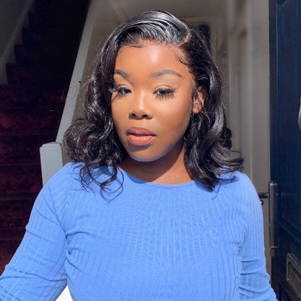 Malaysian Hair Wavy Bob Lace Front Wig 100% Human Hair