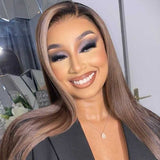 Invisible Swiss Lace Human Hair Blonde Highlight 13x4 Lace Front Wig