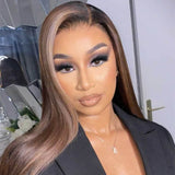 Invisible Swiss Lace Human Hair Blonde Highlight 13x4 Lace Front Wig