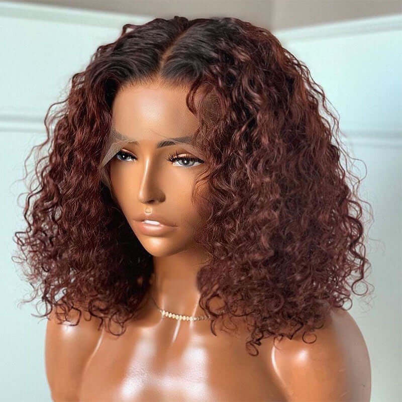 Reddish Brown Curly 13x4 Lace Front Wig Bob Wig Human Hair