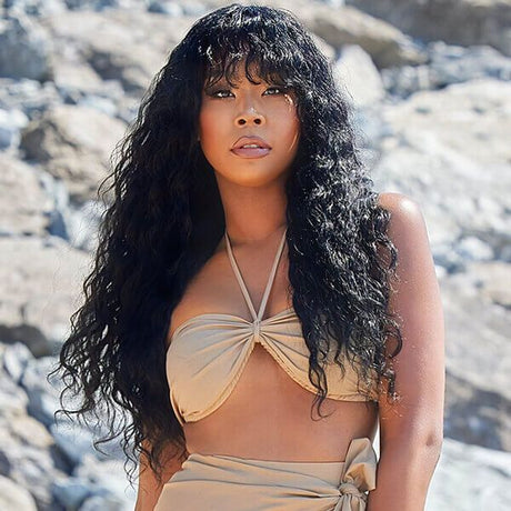 Long Curly Bangs 13x4 Lace Front Wigs 100% Human Hair