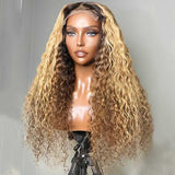 Long Curly Golden Brown Two Tones Layer Human Hair Lace Front Wig