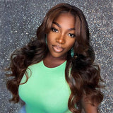 Long Wavy Honey Brown Ombre Lace Front Wigs Human Hair