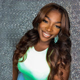 Long Wavy Honey Brown Ombre Lace Front Wigs Human Hair
